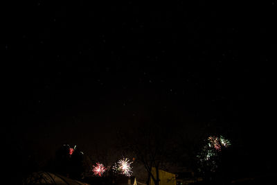 Low angle view of trees against sky at night