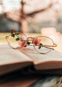 Close-up of eyeglasses on table