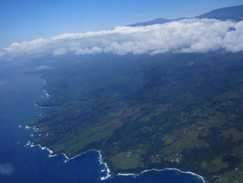 Aerial view of landscape and sea against sky