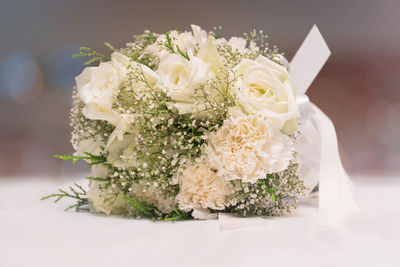 Close-up of white rose bouquet