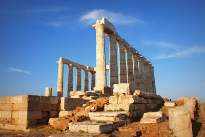 Low angle view of old ruin building against sky