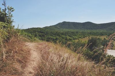 Scenic view of mountains against clear sky