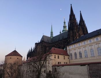 Low angle view of buildings against clear sky