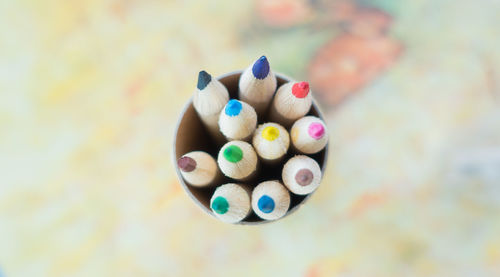 High angle view of multi colored pencils