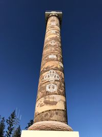 Low angle view of statue against blue sky