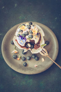 High angle view of dessert in plate on table