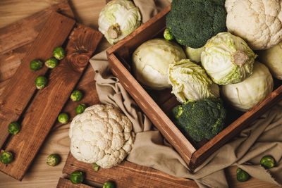 High angle view of vegetables on table