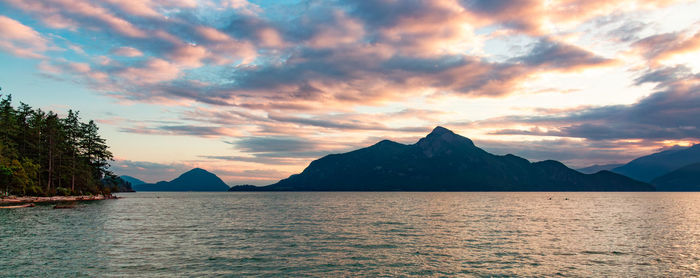 Scenic view of lake against sky during sunset