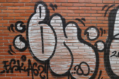 Close-up of graffiti on brick wall