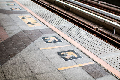 High angle view of railroad station platform