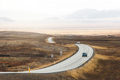 High angle view of car on road
