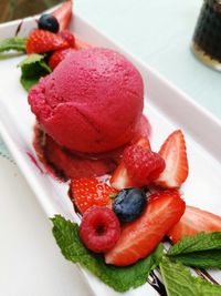 Close-up of strawberries in plate