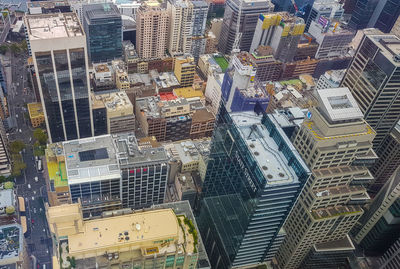High angle view of buildings in city