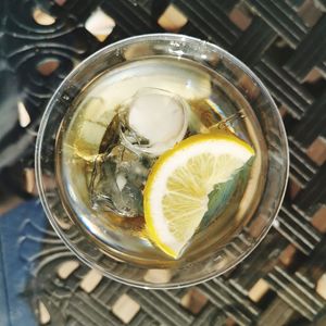 Directly above shot of drink in glass