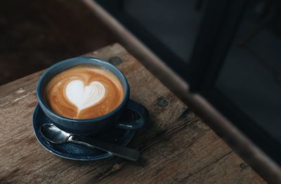 High angle view of coffee on table