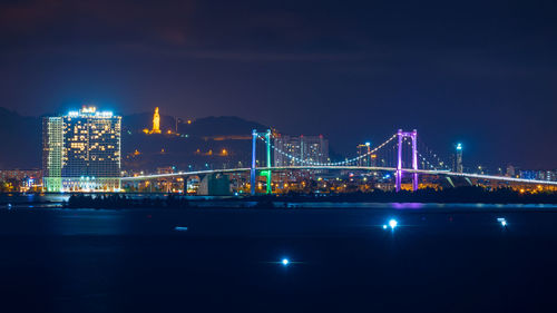 Thuan phuoc bridge in da nang city is illuminated in the evening