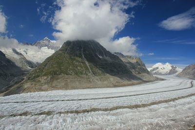 View of snowcapped mountain against cloudy sky