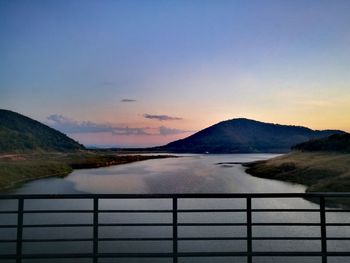 Scenic view of lake against sky during sunset