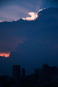 Silhouette cityscape against sky during sunset