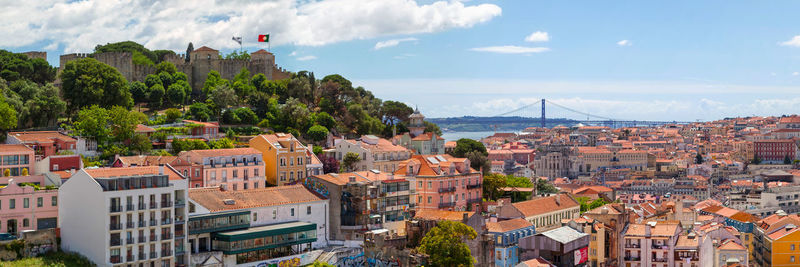 Lisbon, portugal - june 01 2018 - panoramic view of são jorge castle overlooking the city.