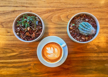 High angle view of breakfast on table