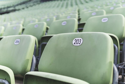 Close-up of empty seats