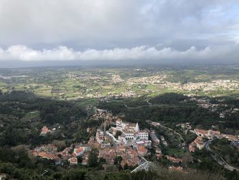 High angle view of townscape against sky