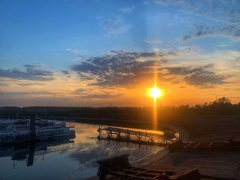 Scenic view of lake against sky during sunset