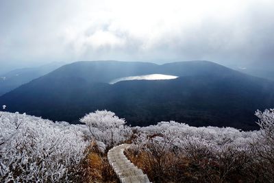 Scenic view of snowcapped mountains against sky