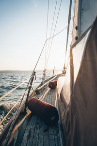 Sailboat sailing on sea against sky