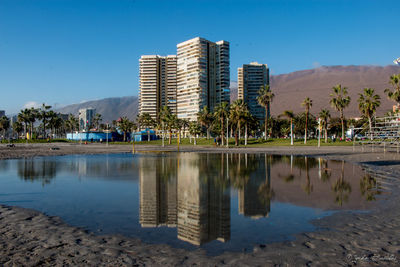 Reflection of buildings in city