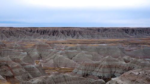 Colorful rock formations seen from loop road in badlands national park, south dakota