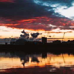 Reflection of clouds in sea at sunset