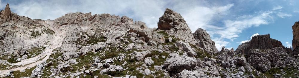 Panoramic view of rocky mountains against sky