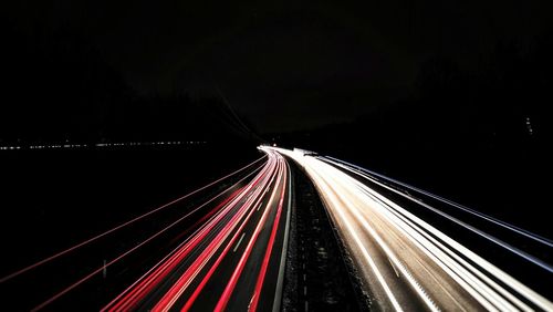 Light trails on road at night