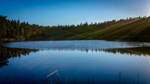 Scenic view of lake against blue sky