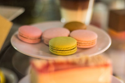 Close-up of macaroons in plate