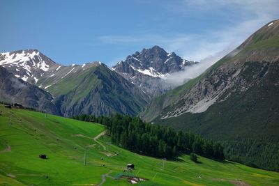 Scenic view of snowcapped mountains against sky