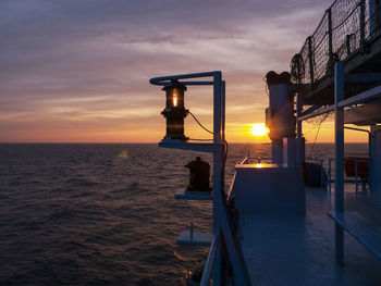 View of sunset at sea from aboard a ship 