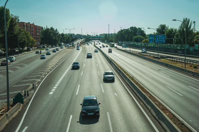 High angle view of traffic on road in city