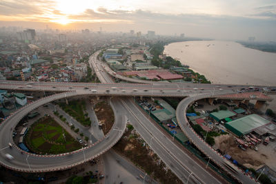 High angle view of cityscape against sky