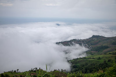 High angle view of land against sky