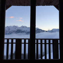 Scenic view of mountains against sky during winter