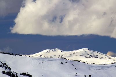 Scenic view of snow covered mountains against sky