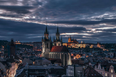 High angle view of townscape against cloudy sky