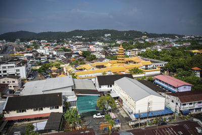 High angle view of townscape against sky