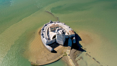 High angle view of boat on beach