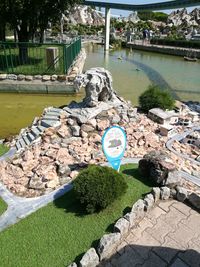 High angle view of rocks by lake