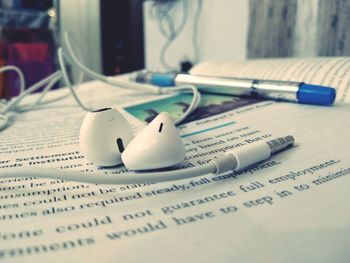 Close-up of open book on table