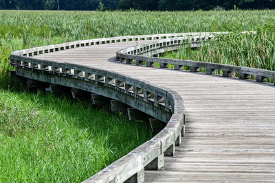 High angle view of bridge on field